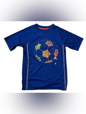 Cat & Jack Navy Blue Short Sleeve Tee with Neon Soccer Graphic